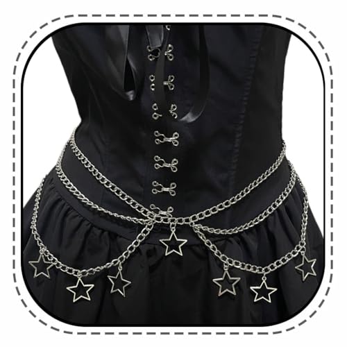 Thorn Heart Waist Chain Belt - Punk Gothic Crossover Body Belly Chains Tassel for Women Girl - color: A-Star
