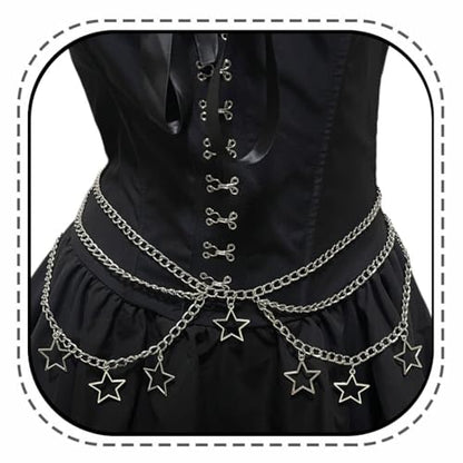 Thorn Heart Waist Chain Belt - Punk Gothic Crossover Body Belly Chains Tassel for Women Girl - color: A-Star
