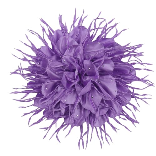 18cm/7in Dainty Spiky Fabric Flower Brooch Pin for Women Girls Elegant Crystal Colorful Pom-Pom Fluffy Floral Peony Brooches Lapel Hair Pins Trendy Party Dress Accessories Jewelry - color: Purple