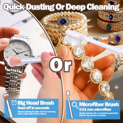 Jewelry CleaningBrush Kit,18 Pcs Jewelry Cleaner Tool Set | Cleaning Polishing Cloth,Hole Brush,Needles and Crevice Brush for All Jewelry,Ring,Gold,Diamond,Earring,Sterling Silver