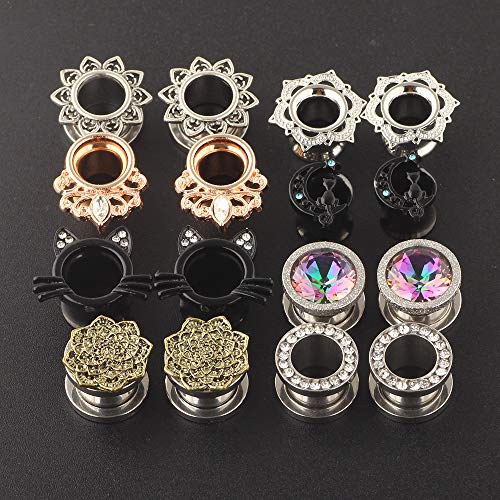 TIANCI FBYJS Stainless Steel Zircon Ear Tunnels Earrings Guages Piercing Plugs Stretcher Gauges for Women Men - style: 12mm=1/2''