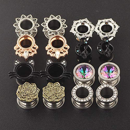 TIANCI FBYJS Stainless Steel Zircon Ear Tunnels Earrings Guages Piercing Plugs Stretcher Gauges for Women Men - style: 16mm=5/8''