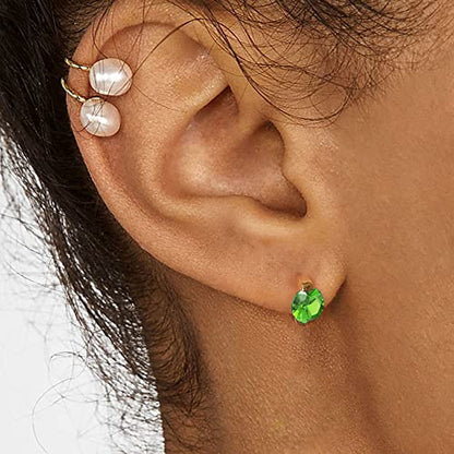 Tiny Huggie hoop Earrings for Women | 14k Gold Plated, Mini Round Cubic Zirconia, Small Simulated Diamond Huggies, Hypoallergenic Jewelry Gifts - color: Green