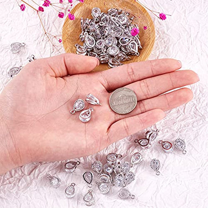 Beadthoven 100pcs Cubic Zirconia Alloy Charms Drop Shaped Platinum Pendants for Jewelry Making Choker Tiny Dangle Accessories - color: Platinum-Drop
