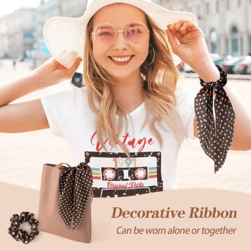 6 PCS Scrunchies with Bow, Bow Hair Ties with Polka Dot | Hair Scarf Scrunchies for Women Girls, Knotted Bows Silk Hair Ties, Satin Hair Ribbon Elastic Hair Tie, Long - color: Polka Dot