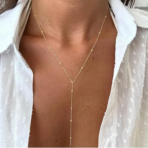 choice of all Rose Gold Necklaces Lariat Necklace for Women Slip Chain Necklace Y-Shaped Pendant Necklaces Trendy Jewelry Gifts - color: T2:Y necklace bead