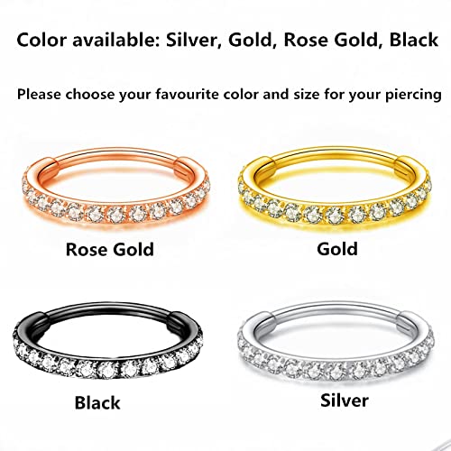 Clear CZ Nose Rings & Earrings - 316L Surgical Steel - Cartilage, Conch, Daith, Helix, Rook, Tragus, Lobe & Snug Body Piercing Jewelry - 20G, 18G - color: Silver, size: 1pc 20 Gauge 10mm