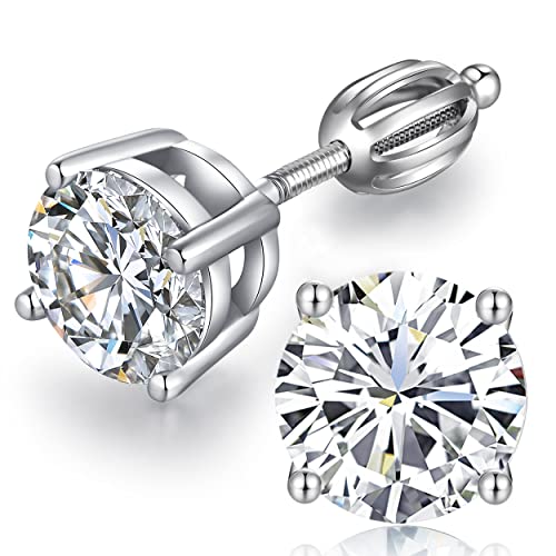 Jiamiaoi Stud Earrings Screw Back Sterling Silver Cubic Zirconia Stud Earrings Set 4 Millimeters-8 Millimeters Nickle Free Hypoallergenic Earring Studs - color: H-Lantern Backs Round, size: 7mm