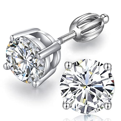 Jiamiaoi Stud Earrings Screw Back Sterling Silver Cubic Zirconia Stud Earrings Set 4 Millimeters-8 Millimeters Nickle Free Hypoallergenic Earring Studs - color: H-Lantern Backs Round, size: 4mm