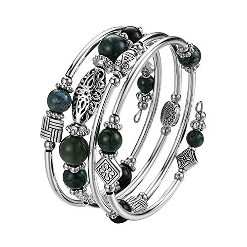 BULINLIN Layered Wrap Bangle Turquoise Bracelet - Bead Bracelet with Natural Agate Stone, Gifts For Women - color: 09-Dark green