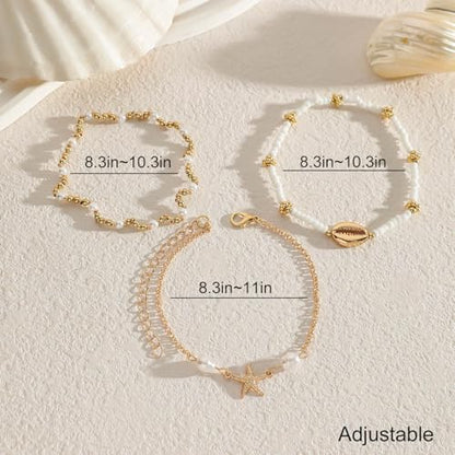 Smilelife Seashell Ankle Bracelets for Women Starfish Bracelets Layered Boho Puka Shell Anklet Cowrie Shell Bracelets Hawaiian Summer Beach Foot Chain Jewelry - color: Starfish