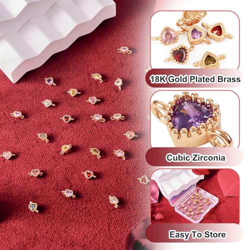 Elecrelive Crystal Heart Charms Rhinestone Heart Pendants Valentine Charms for Necklace Bracelet Earring Wedding Jewelry - color: 7 Colors Zirconia