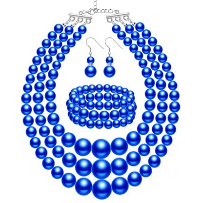 Haysandy Pearl Jewelry Set for Women 20s Jewelry Gift | Retro Layered Necklace Bracelet Earring, Costume Accessories for Derby Wedding Prom Party, Dress Matching Occasions - color: Royal Blue
