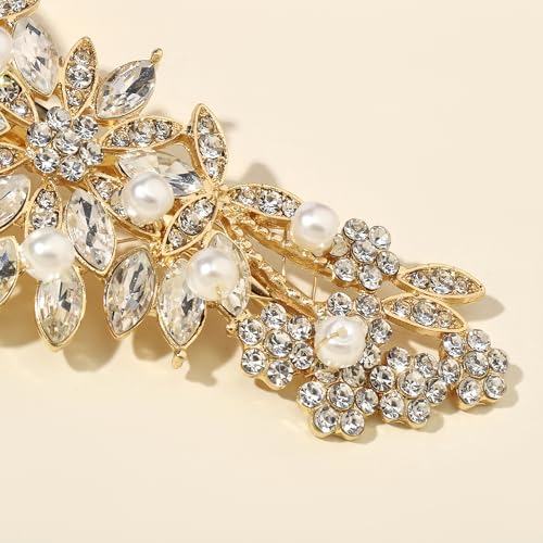 Hapibuy Crystal Rhinestone Pearl Hair Comb Gold Wedding Bridal Hair Pins Accessory - color: Gold-Hair Clip