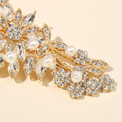 Hapibuy Crystal Rhinestone Pearl Hair Comb Gold Wedding Bridal Hair Pins Accessory - color: Gold-Hair Clip