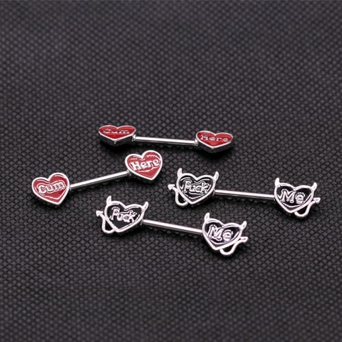 VERAMI 14G 16G Bat Devil Heart Nipple Rings Stainless Steel Heart Nipple Barbell Rings Tongue Rings Body Piercing for Women Men - color: BLACK-RED