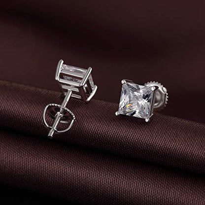 Jiamiaoi Stud Earrings Screw Back Sterling Silver Cubic Zirconia Stud Earrings Set 4 Millimeters-8 Millimeters Nickle Free Hypoallergenic Earring Studs - color: B-Square Cut Clear, size: 6mm