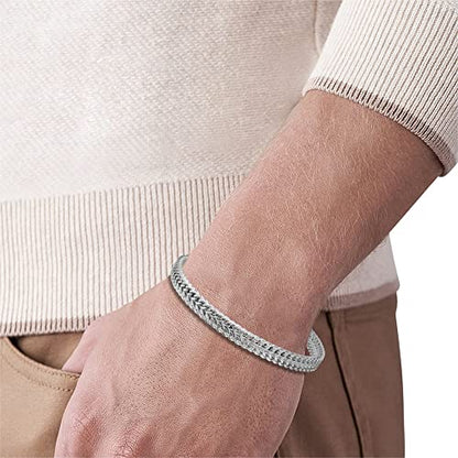 Geoffrey Beene Men’s Stainless Steel Double Franco Chain Bracelet with Extension - color: Silver, size: 9.5"