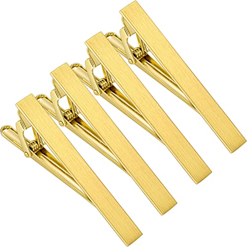2.2/2.5Inch Tie Clips for Mens Regular Tie and Traditional Tie in Gift Box, Gold Silver Black Color Tie Bar Set, Birthday Anniversary Christmas Gift, Mens Jewelry or Accessories - size: 2.2 Inch, style: 4PCS-Gold Brushed