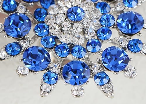 Alilang Adustable Silver Blue Purple Iridescent Crystal Rhinestones Snowflake Flower Floral Ring - color: Royal Blue