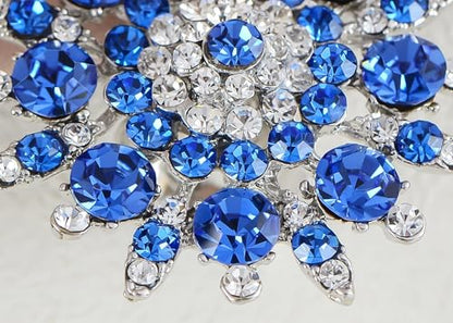 Alilang Adustable Silver Blue Purple Iridescent Crystal Rhinestones Snowflake Flower Floral Ring - color: Royal Blue