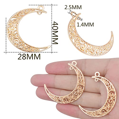 40pcs Hollow Moon Charms Alloy Crescent Pendants Celestial Dangle Charms for DIY Bracelet Necklace Jewelry Making, 40x28mm(Light Golden) - color: Kc Gold