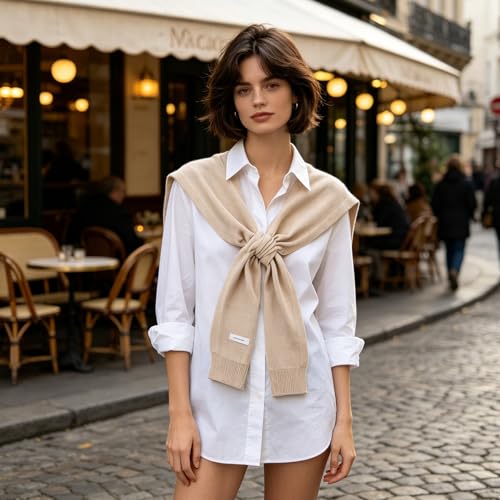 WaJuemy Women's Sweater Shawl Wraps Sleeves Knitted Collar Sweater Scarf Top Casual Lightweight Shoulder Cape Accessories - color: 20 Wheat