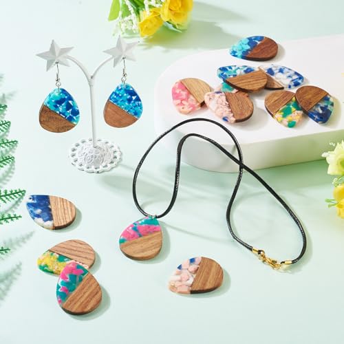Beadthoven 16pcs/8 Pairs Natural Wood Resin Charms DIY Earrings Pendants Teardrop Geometric Wood Pendants Bohemian Wooden Pieces for Statement Jewelry Making Findings Women Necklaces - color: Chips-Drops