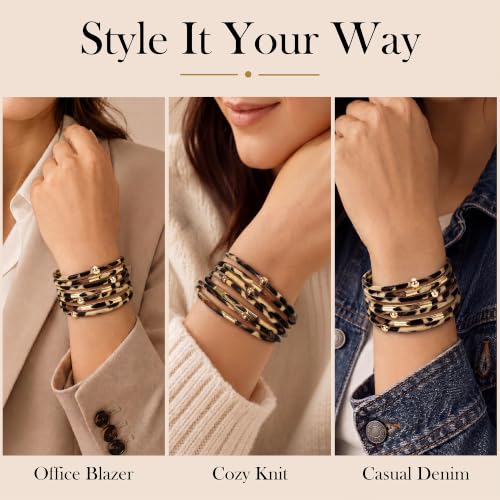 Fesciory Leather Wrap Bracelet for Women, Boho Western Layered Cuff Jewelry | Stackable Bracelets, Easy-On Clasp, Daily Wear, Pairs with Boho Western Outfits, Gift for Women - color: Brown1