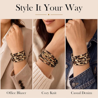 Fesciory Leather Wrap Bracelet for Women, Boho Western Layered Cuff Jewelry | Stackable Bracelets, Easy-On Clasp, Daily Wear, Pairs with Boho Western Outfits, Gift for Women - color: Brown1