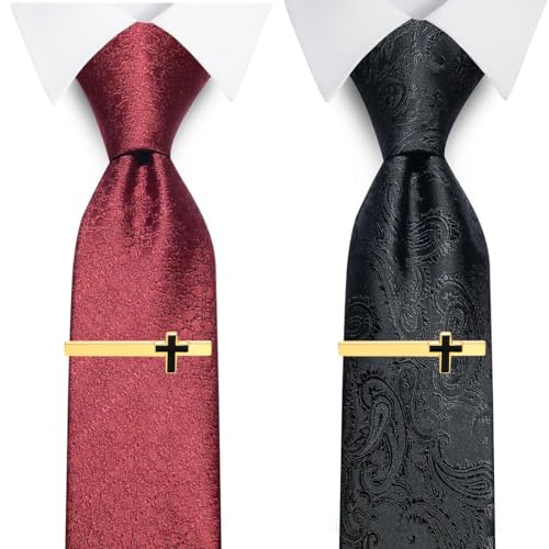 Tie Clips for Men Classic Tie Clip Set Necktie Tie Bar Clips jewelry Box Gift - color: yellow