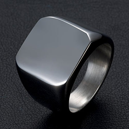 Stainless Steel Signet Ring for Men Solid Square Biker Rings Matte Brushed/Polished Finish - color: Polished, Silver
