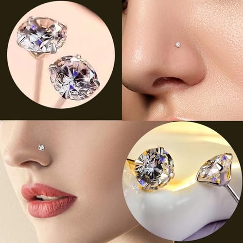 Nose Rings & Studs - 18g, 20g, 22g 14K Gold Bone Nose Studs for Women in Titanium Steel - color: 20g 8pcs Gold Screw Shaped 316L Surgical Steel