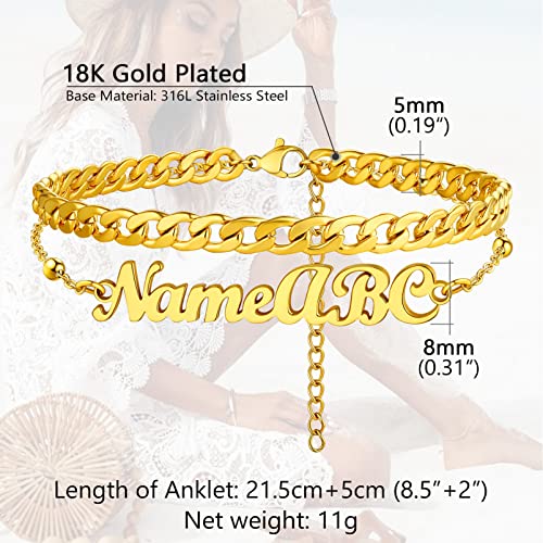 PROSTEEL Trendy Handcuffs Design/Customize Words Ankle Bracelet For Women, 316L Stainless Steel Anklets Silver/Gold/Black Tone, Hypoallergenic, Come with Box - style: 08 Customize-Cuban Link(8.5"-10.5")-Luxury Gold