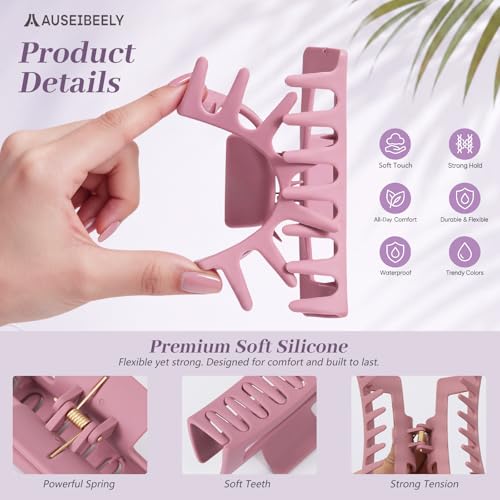 Auseibeely 4Pcs Cloud Claw Clips for Women, 3.35 Inch Medium Silicone Hair Clips, Non-Slip Squishy Claw Clip for Thin/Medium Hair, Strong Hold Durable Square Jaw Clip, Soft & Flexible, Multicolor - color: Silicone-3.35 Inch