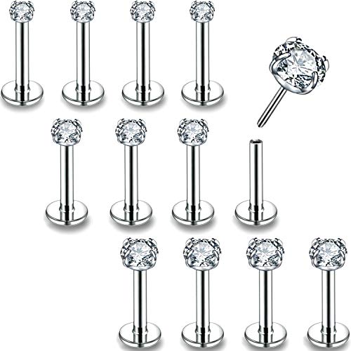 PunkTracker 16g/18g/20g Threadless Lip Rings Tragus Earrings Surgical Steel | Helix Conch Cartilage Earrings Monroe Piercing Jewelry for Women Men Labret Studs - color: 16G, Silver, Claw CZ, 10mm Length