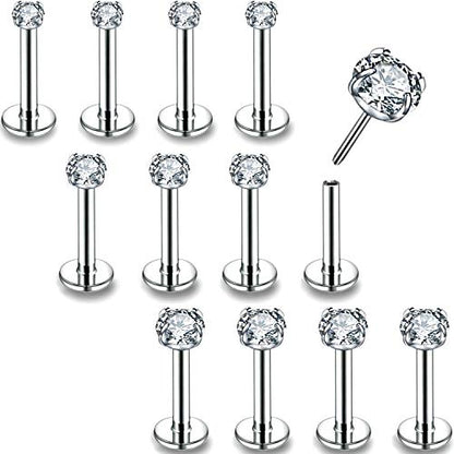 PunkTracker 16g/18g/20g Threadless Lip Rings Tragus Earrings Surgical Steel | Helix Conch Cartilage Earrings Monroe Piercing Jewelry for Women Men Labret Studs - color: 16G, Silver, Claw CZ, 10mm Length
