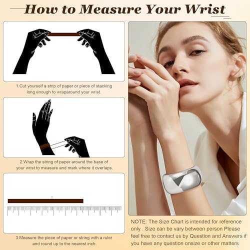 NICEIGHT 18K Gold Plated Chunky Bangle Bracelets for Women Gold Wide Cuff Bangle Bracelet Hammered Minimalist Thick Gold Wrist Wrap Bracelets - color: Silver Plain Bracelet