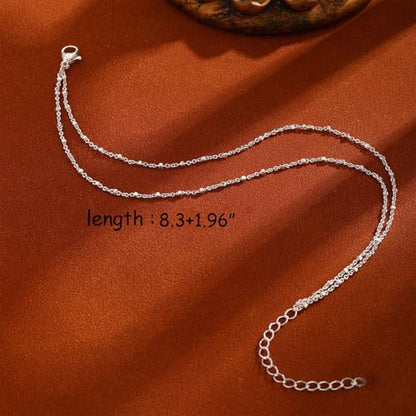 PICNHUAN Gold/Silver Ankle Bracelets for Women 14K Gold Plated Women's Anklets Silver Cuban Chain Anklet Waterproof Stainless Steel Anklet Summer Beach Foot Chain Jewelry Gifts for Women - color: Silver/Two-layer