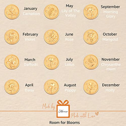 MEVECCO Gold Birth Flower Coin Necklace for Women Paperclip Chain Choker Layered Set Embossed Disc 12 Month Pendent 18K Gold Plated Dainty Satellite Chain Personalized Birthday Jewelry for Her