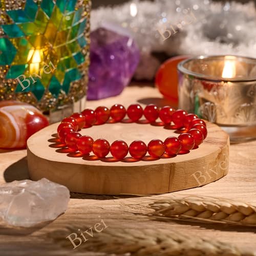 Bivei 8mm Beaded Bracelets for Women Handmade Semi Precious Natural Stone Stretch Elastic Jewelry Yoga Protection Gifts - color: Carnelian - Passion, size: Small 6.5-6.7 inch