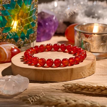 Bivei 8mm Beaded Bracelets for Women Handmade Semi Precious Natural Stone Stretch Elastic Jewelry Yoga Protection Gifts - color: Carnelian - Passion, size: Small 6.5-6.7 inch