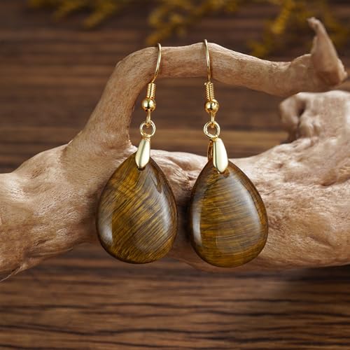 Boho Multiple Style Natural Stone Earrings for Women Unique Healing Gemstone Energy Hypoallergenic Lightweight Dangle Drop Earrings Multiple Styles Earrings Jewelry for Birthday Party Gift - style: Tiger Eyes