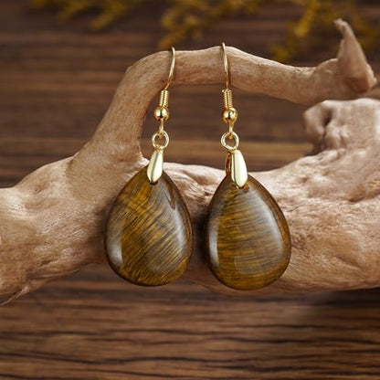 Boho Multiple Style Natural Stone Earrings for Women Unique Healing Gemstone Energy Hypoallergenic Lightweight Dangle Drop Earrings Multiple Styles Earrings Jewelry for Birthday Party Gift - style: Tiger Eyes