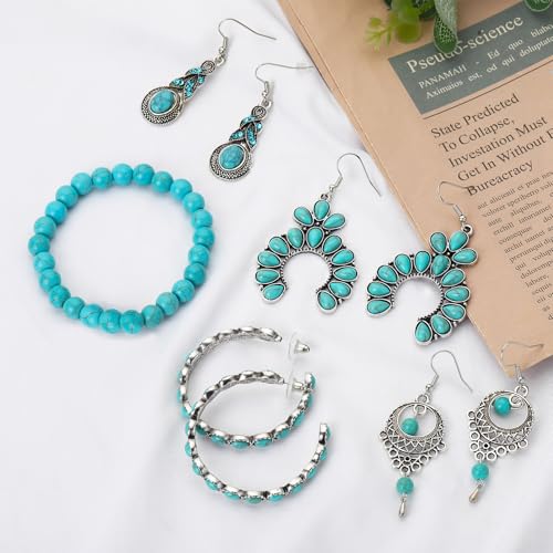 NEWITIN 49 Pieces Gold Jewelry Set for Women Fashion Costume Jewelry Gold Plated Necklace Bracelet Ring Earrings Set for Women - color: Turquoise Jewelry Set