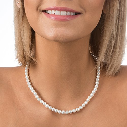 PAVOI 925 Sterling Silver Round Simulated Shell Pearl Necklace Strand | Pearl Choker Necklace | Jewelry for Women - size: 16 Inches, style: 6mm