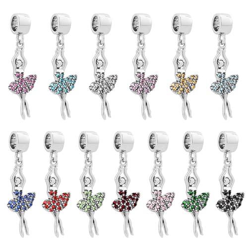 Birthstones Ballet Dancer Dangle Charm fits Pandora Charms Bracelets Gift for Daughter Granddaughter Women Sister Birthday - style: Apr Birthstones