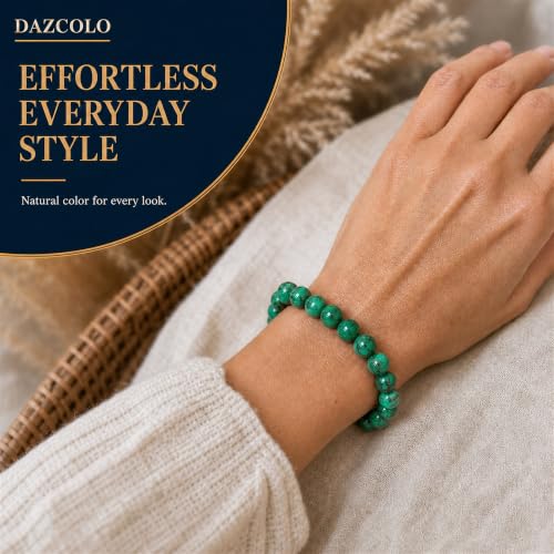 8mm Natural Crystal Stretch Bracelet | Handmade Round Stone Bead Bracelet, Runs Large, Meditation Yoga Gift for Women & Men - color: Green Magnesite Turquoise