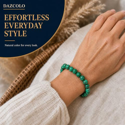 8mm Natural Crystal Stretch Bracelet | Handmade Round Stone Bead Bracelet, Runs Large, Meditation Yoga Gift for Women & Men - color: Green Magnesite Turquoise