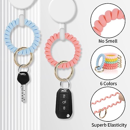 QIUTIMIY 6PCS Wristlet Keychain, Colorful Spiral Coil Hair Tie for Women, Sauna Accessaries Wrist Coil Key Ring Key Holder - color: Matte(light)